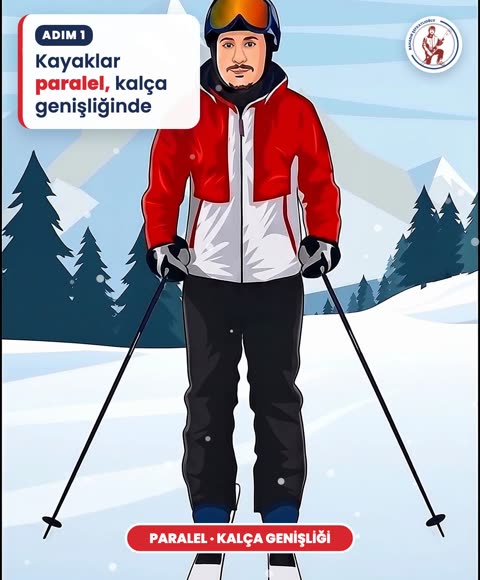 Kayaklar paralel, kalça genişliğinde