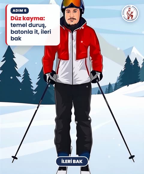 Düz kayma: temel duruş, batonla it, ileri bak